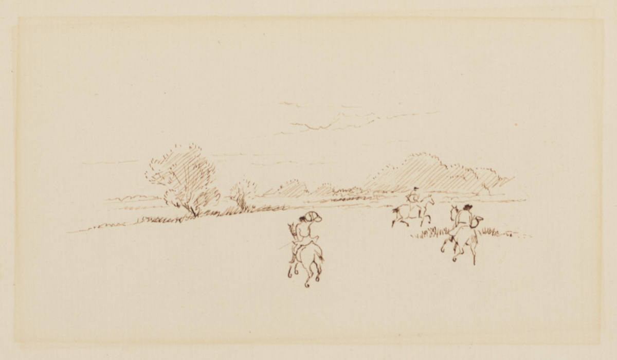 Sketch of The Three Jovial Huntsmen Riding Across a Field
